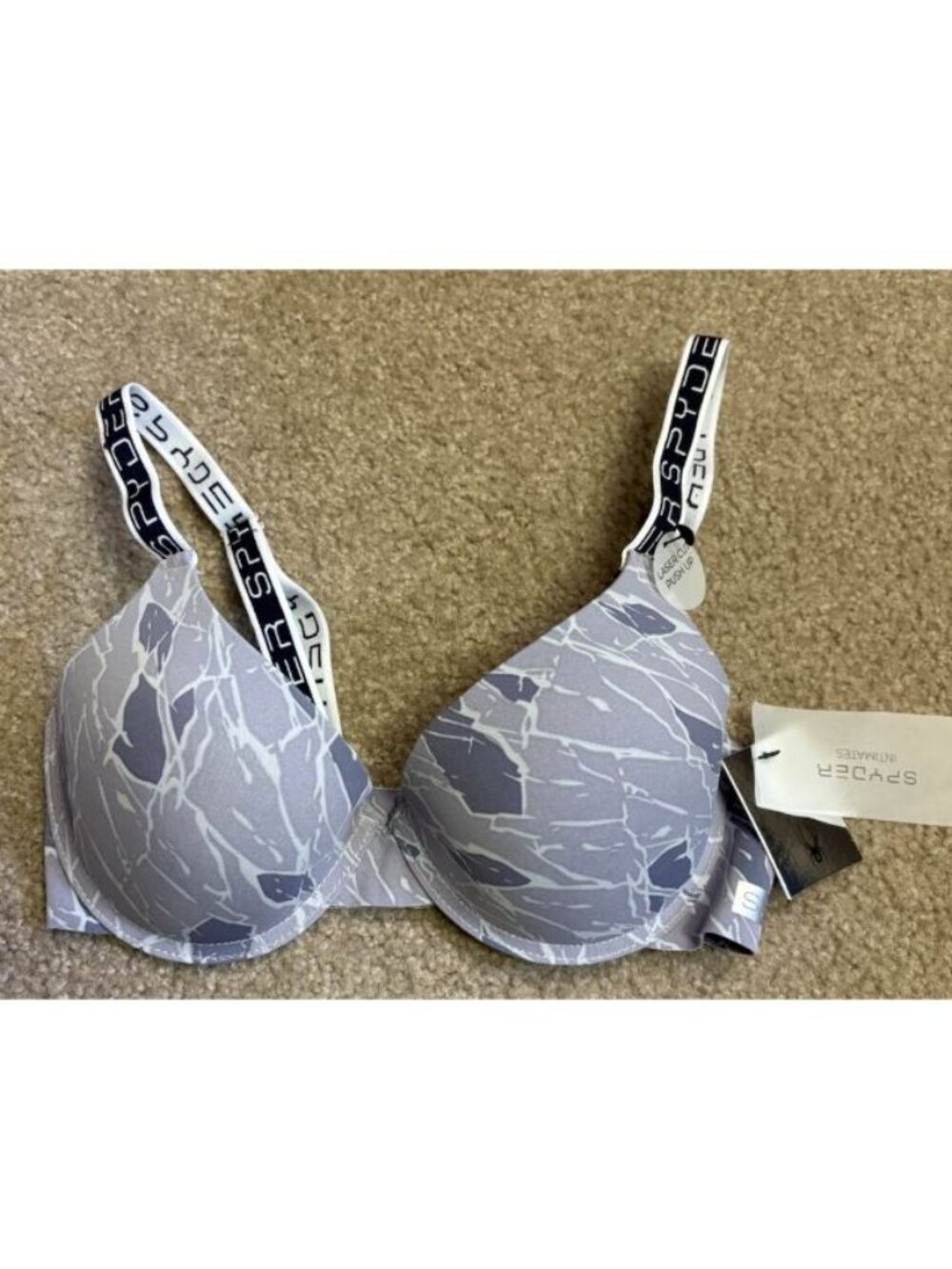 Spyder Intimate Bra Size 34C Laser Cut Push Up Gray Geometric NWT